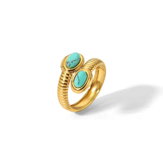 18K Gold Plated Snake Ring with Stone Inlay: Teal