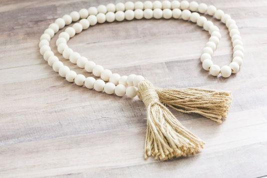 Wood Bead Garland with Tassels-Natural