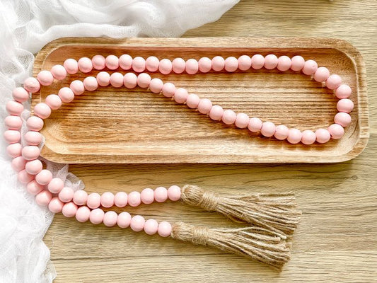 Light Pink-Eco-friendly Wood Bead Garland with Tassels