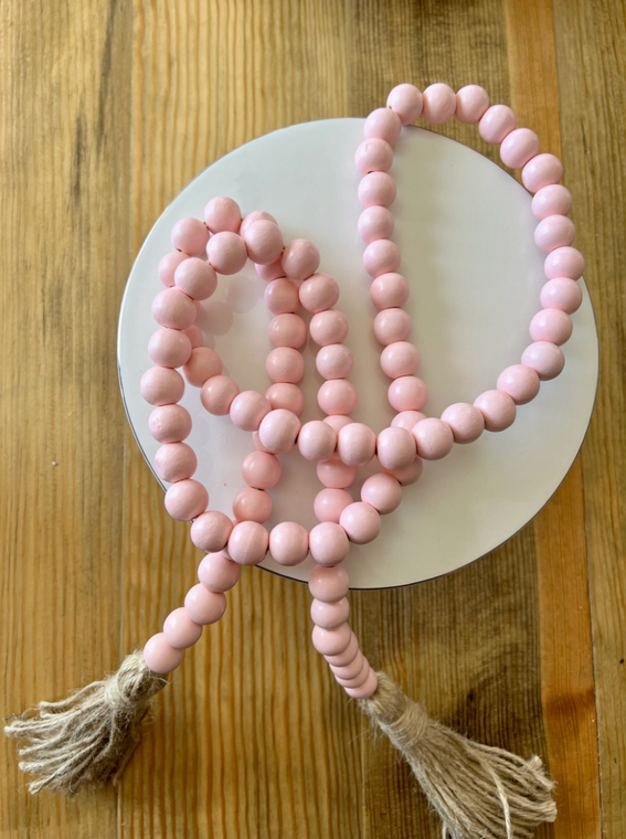 Light Pink-Eco-friendly Wood Bead Garland with Tassels
