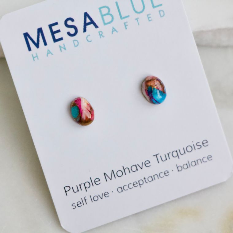 Purple Mohave Copper Turquoise Stud Earrings - Oval
